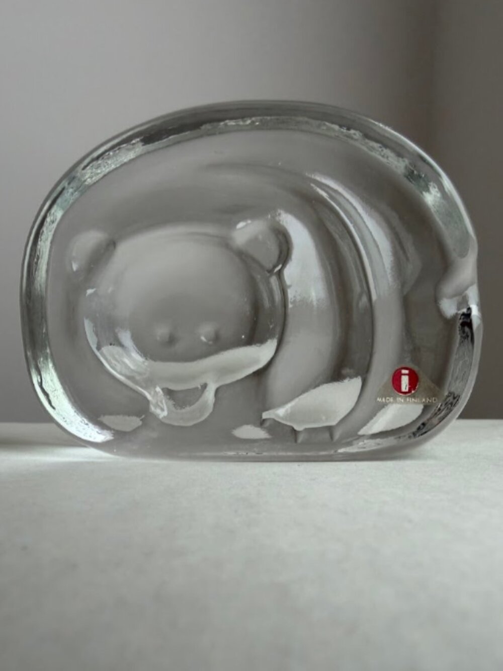 Vintage Iittala Finland "Karhu" Polar Bear Glass Paperweight Jorma Vennola Art G